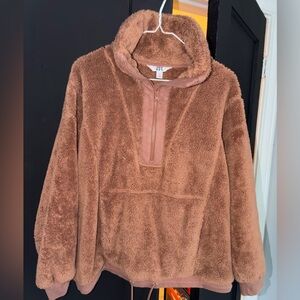 JoyLab High Pile Fleece 1/2 Zip Pullover in a brown, tan, or "cappuccino" color